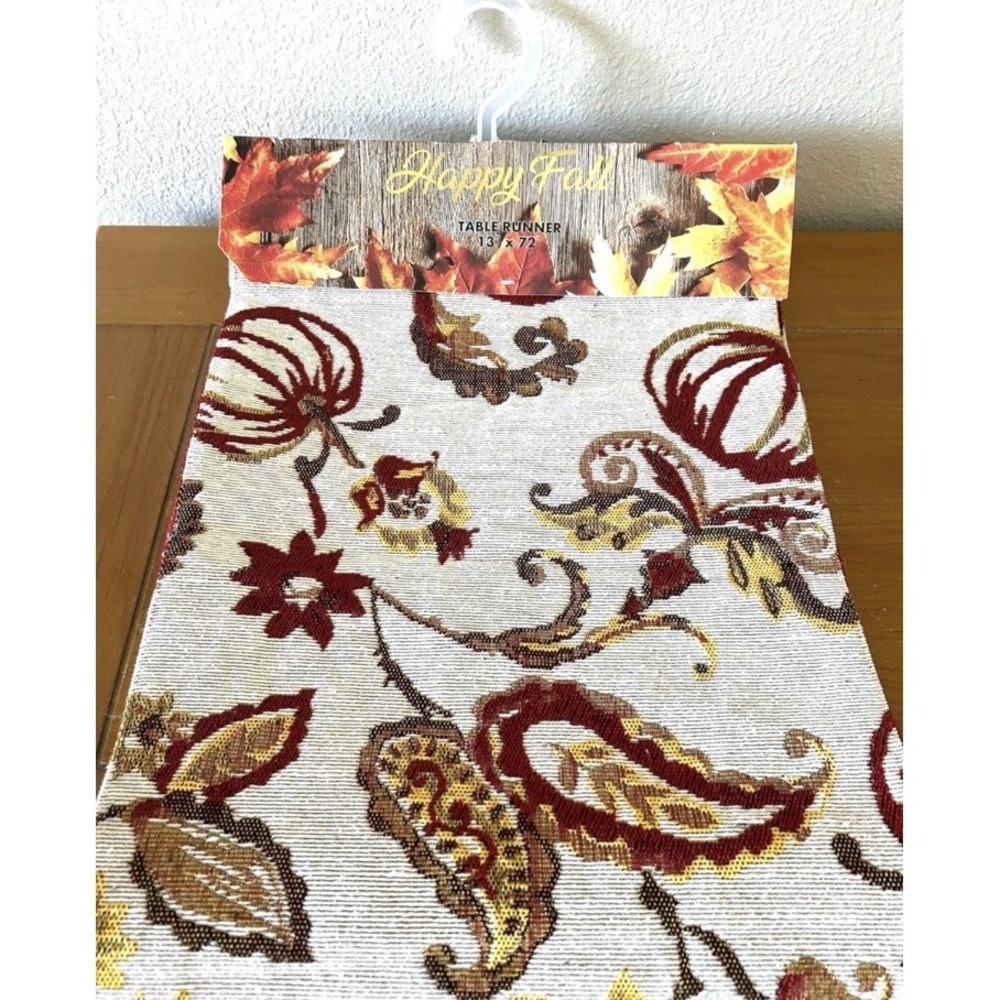 Happy Fall Tapestry‎ Table Runner Pumpkin Floral 13x72" NWT